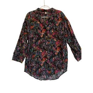 Intimately Free People Paisley Button Front Long Sleeve Boho Blouse Top Shirt XS